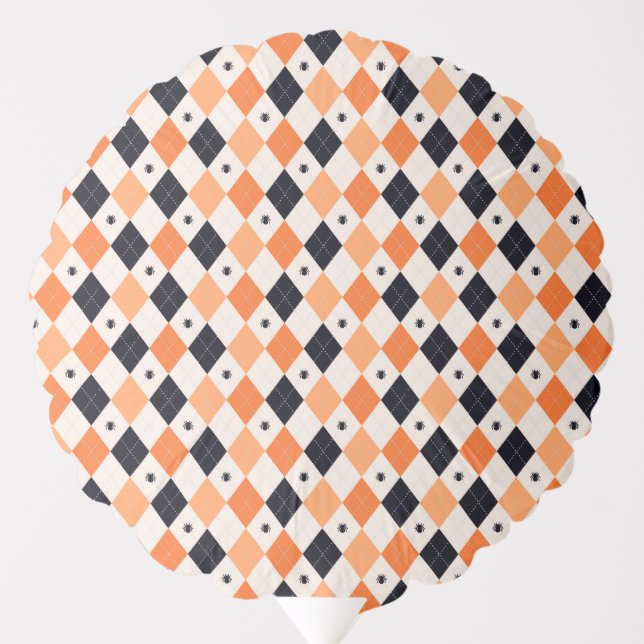 Halloween Orange & Black Spider Argyle Pattern Balloon (Front)