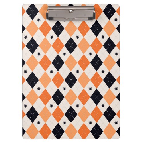 Halloween Orange  Black Spider Argyle Pattern Clipboard