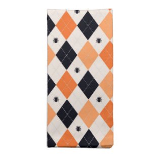 Halloween Orange & Black Spider Argyle Pattern Cloth Napkin