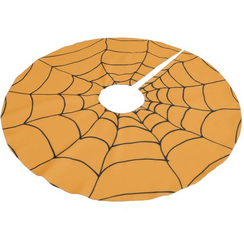 Halloween Orange Black Spiders Web Cobwebs Brushed Polyester Tree Skirt