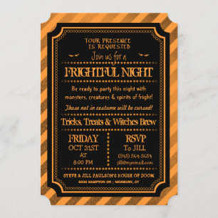 Halloween Orange & Black Spooky Frightful Night Invitation