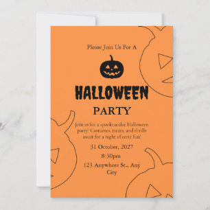 Halloween Orange Black Spooky Pumpkin Witch Invitation