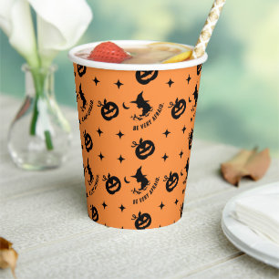 Halloween Orange Black Spooky Pumpkin Witch Paper Cups