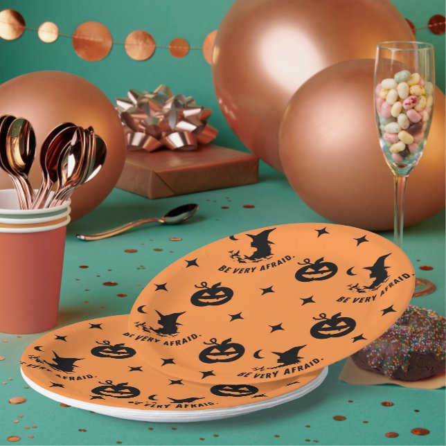 Halloween Orange Black Spooky Pumpkin Witch Paper Plates (Multi)
