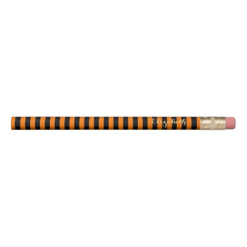 Halloween Orange Black Stripes Monogram Cute Kids Pencil