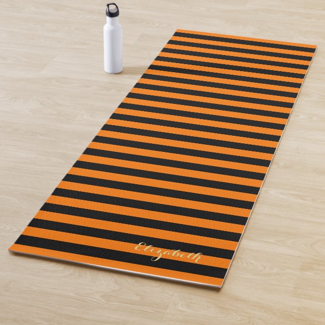 Halloween Orange Black Stripes Monogram Exercise Yoga Mat (In Situ)