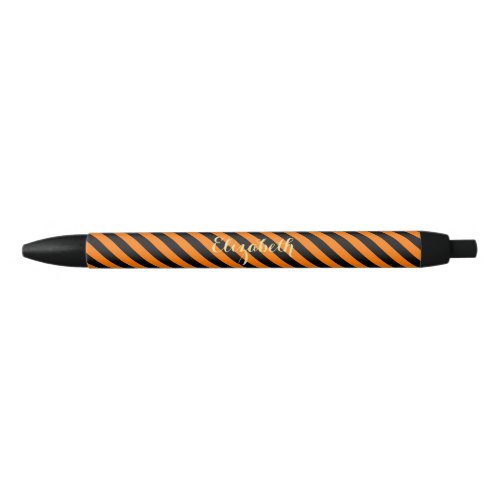 Halloween Orange Black Stripes Monogram Stylish Black Ink Pen