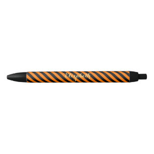 Halloween Orange Black Stripes Monogram Stylish Pen