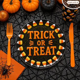 Halloween Orange Black Trick‑or‑Treat Party Paper Plates