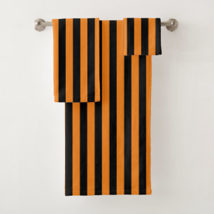 Halloween Orange Black Vertical Stripe Bath Towel Set
