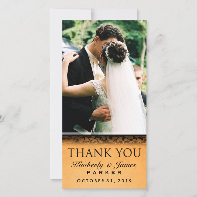 Halloween Orange & Black Wedding Photo Thank You (Front)