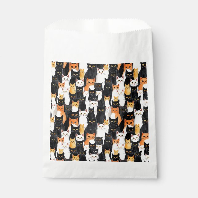 Halloween Orange Black White Cats Favor Bag (Front)