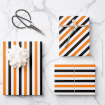 Halloween Orange Black White Stripes Pattern Gift Wrapping Paper Sheets