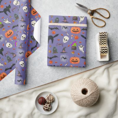 Halloween Orange Black  Wrapping Paper