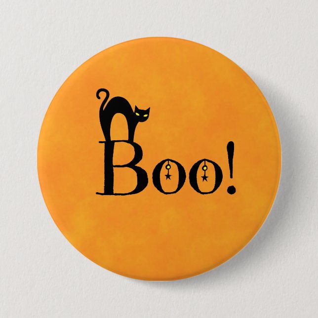 Halloween Orange - "Boo! with Black Cat" Button (Front)
