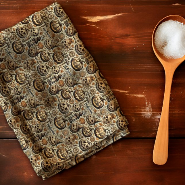 Halloween orange brown grey stylish kitchen towel (Creator Uploaded)