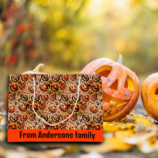 Halloween orange brown stylish large gift bag (Creator Uploaded)