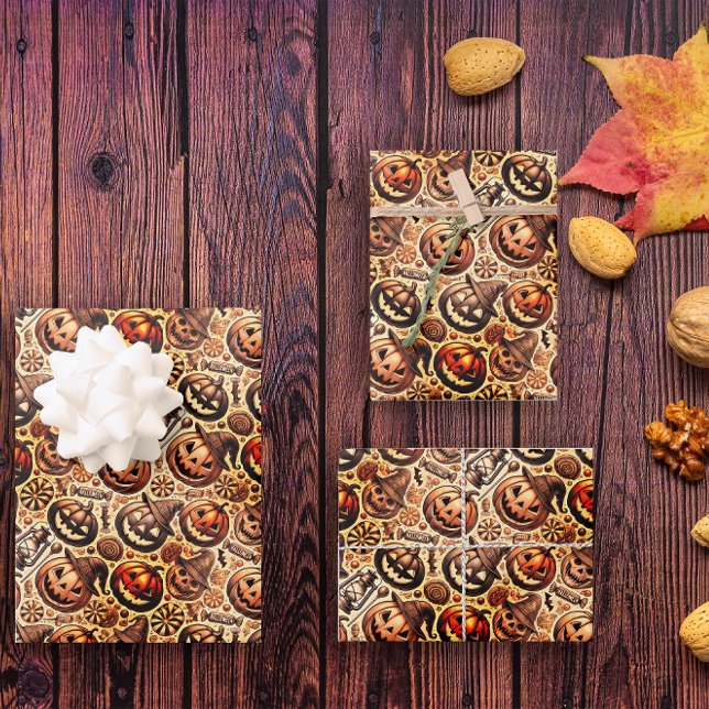 Halloween orange brown stylish wrapping paper sheets (Creator Uploaded)