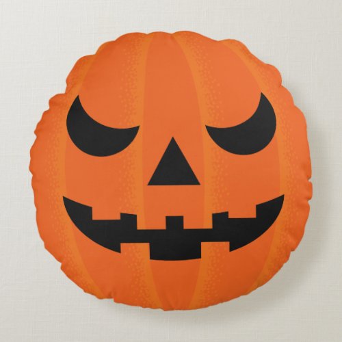 Halloween Orange Carved Pumpkin Face Mean Round Round Pillow