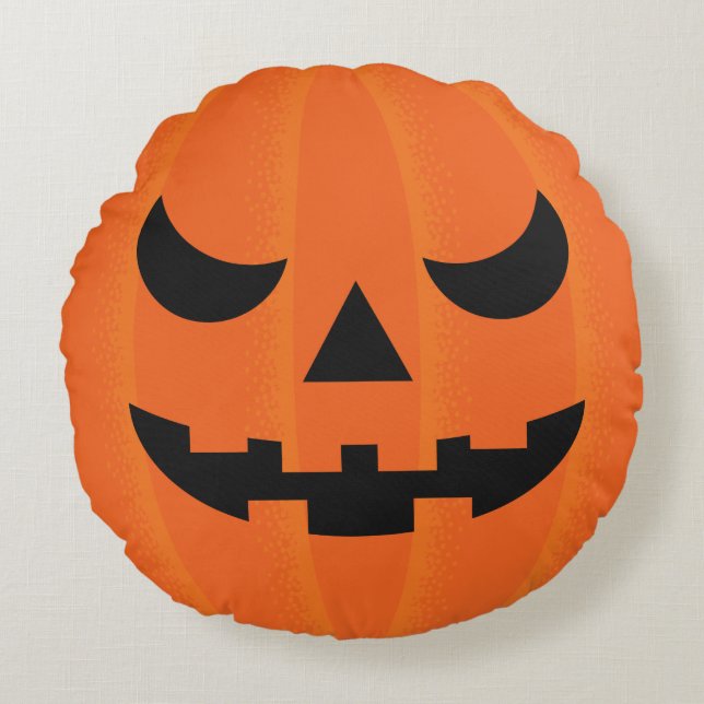 Halloween Orange Carved Pumpkin Face Mean Round Round Pillow (Front)