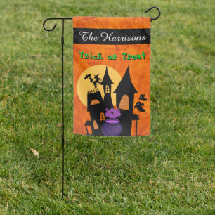 Halloween Orange Castle Garden Flag