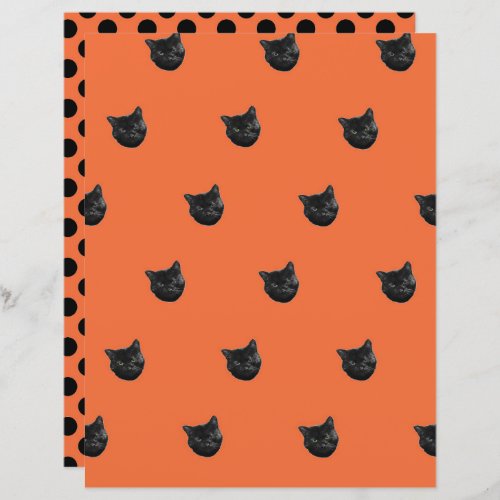 Halloween orange cats and dots scrapbook paper