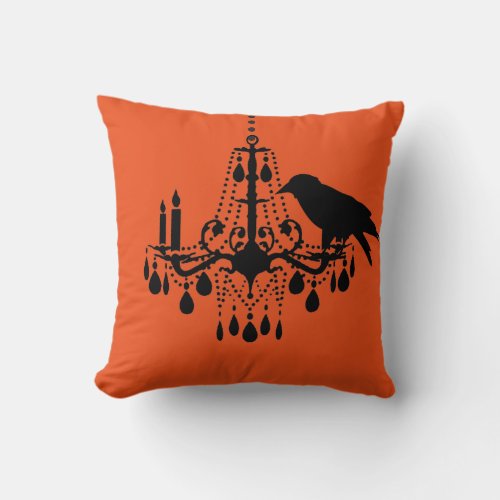 Halloween Orange Chandelier  Raven Pillow