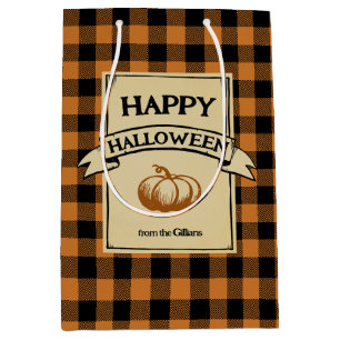 halloween orange check plaid medium gift bag