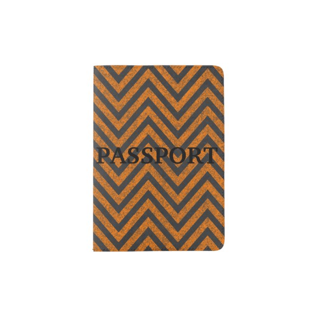 Halloween Orange Chevron Chalkboard Pattern Passport Holder (Front)