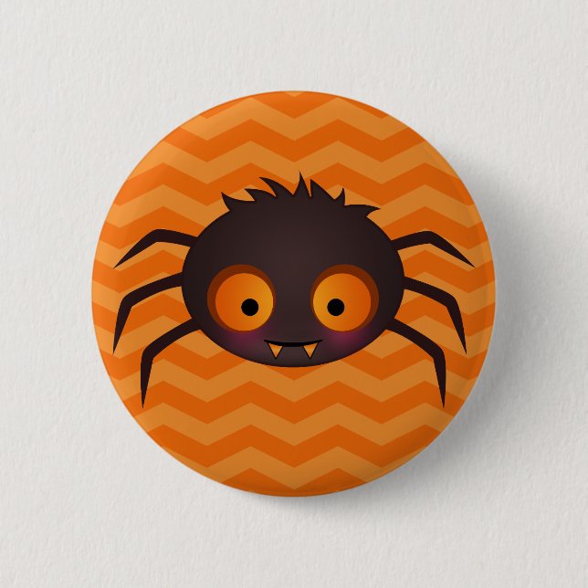 Halloween Orange Chevron Cute Spider Design Button (Front)