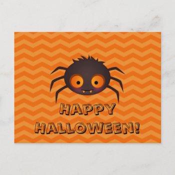 Halloween Orange Chevron Cute Spider Design Postcard by VintageDesignsShop at Zazzle