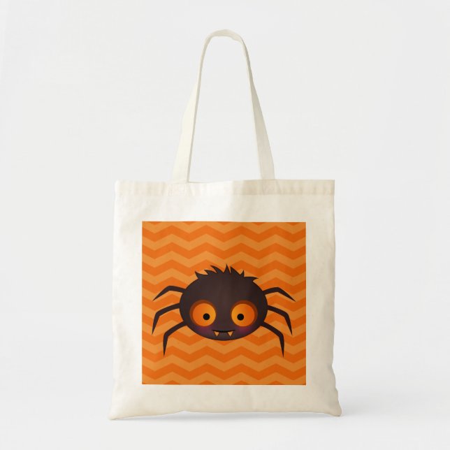 Halloween Orange Chevron Cute Spider Design Tote Bag (Front)