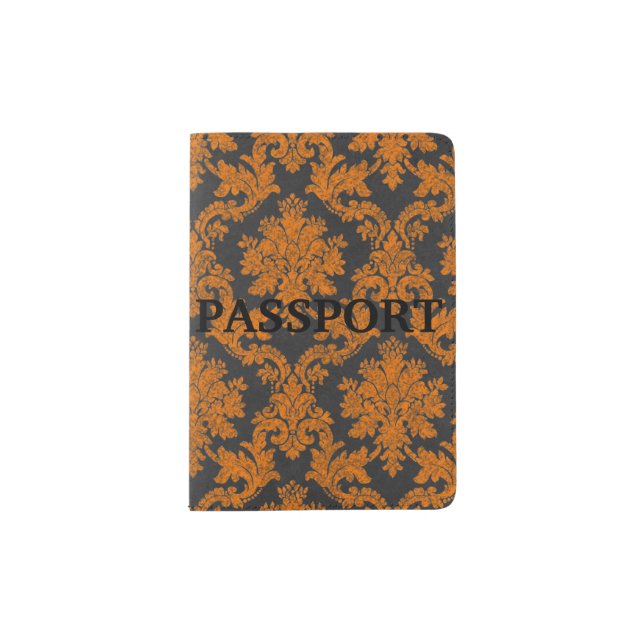 Halloween Orange Damask Chalkboard Pattern Passport Holder (Front)