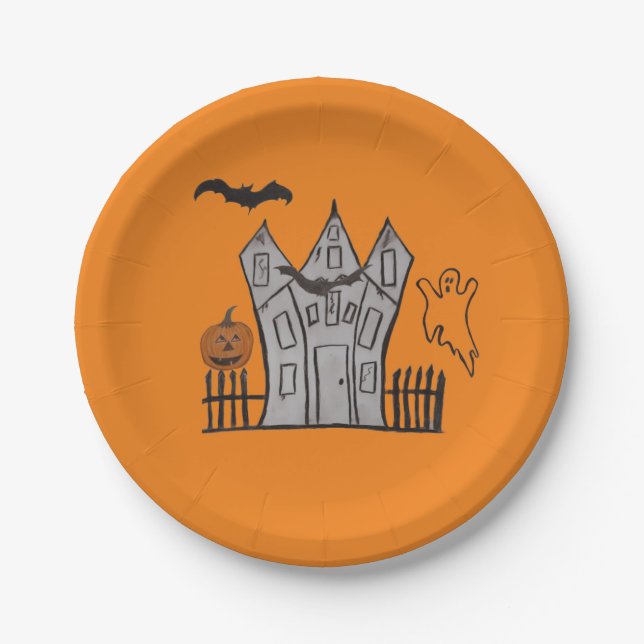 Halloween Orange Festive Paper Plates (Front)