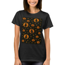 Halloween Orange Flying Witch and Pumpkins