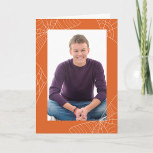 Halloween Orange Frame Photo Card Spider Web