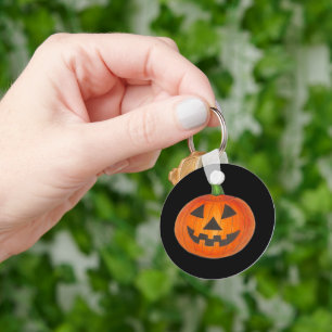 Halloween Orange Jack o' Lantern Pumpkin Carving Keychain