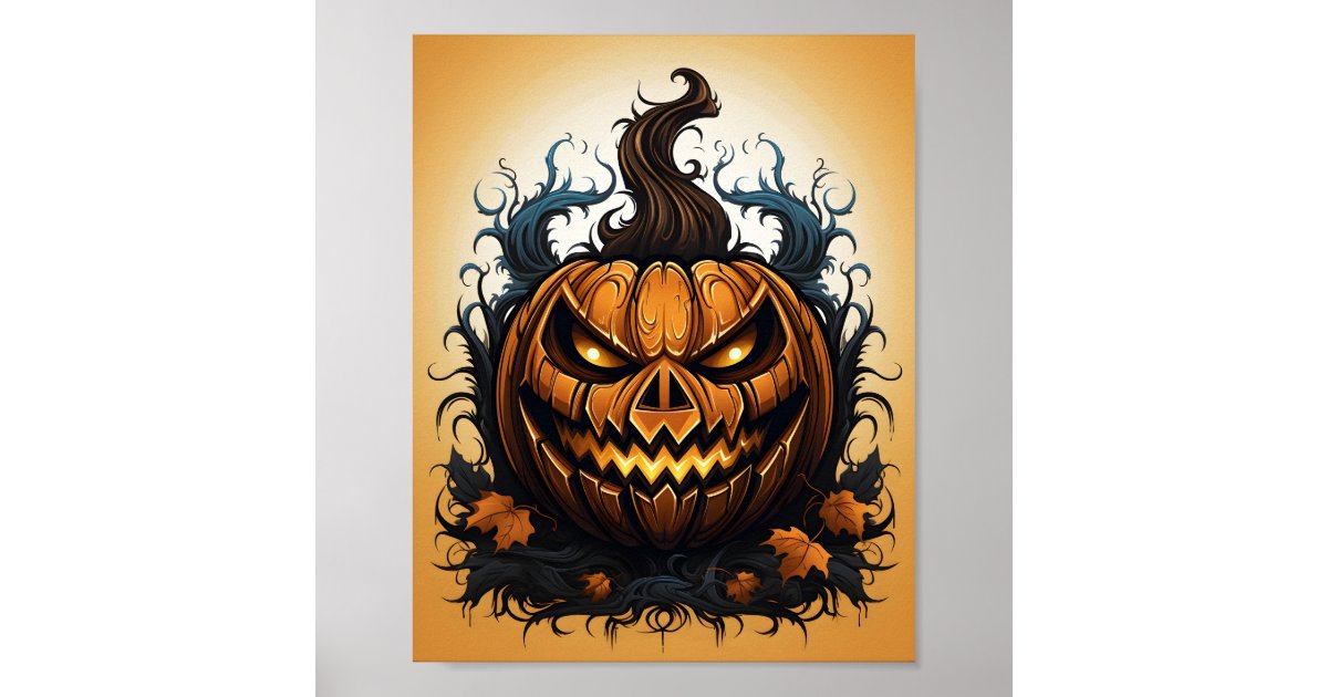 Halloween Orange Jack O Lantern Spooky Pumpkin Poster | Zazzle