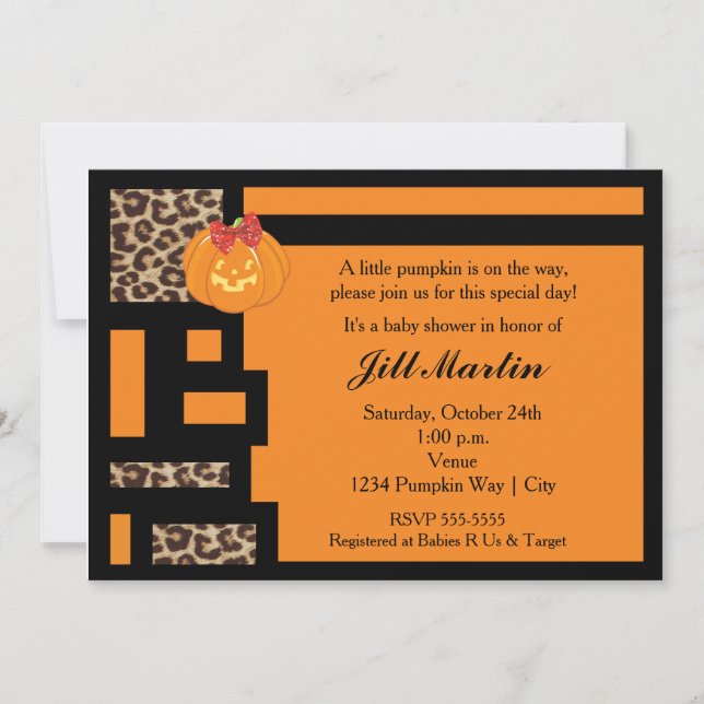 Halloween Orange & Leopard Baby Shower Invitation (Front)