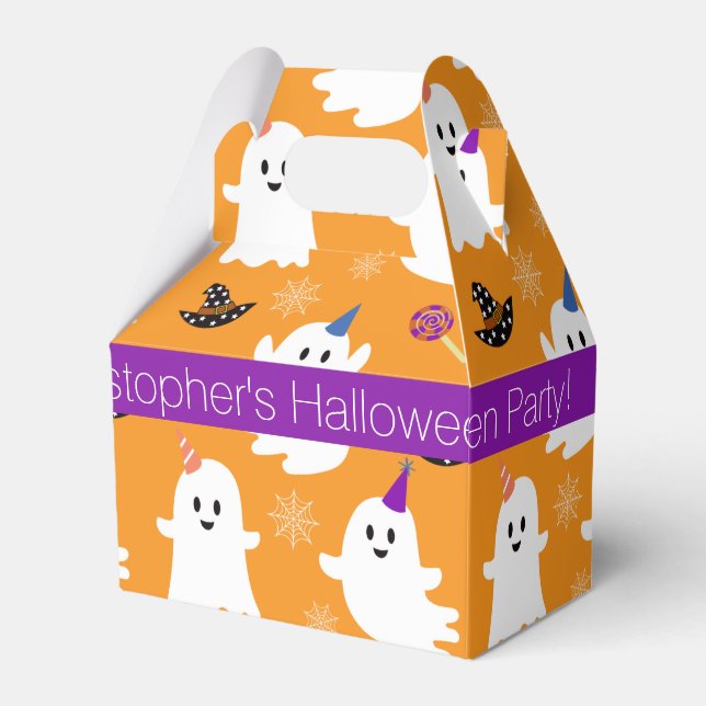 Halloween Orange Little Ghost Kids party Thank you Favor Boxes (Front Side)