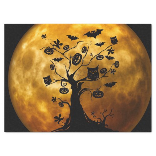Halloween Orange Moon Pumpkins Owls Scary Tree  Tissue Paper