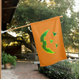 Halloween orange neon green Jack o lantern pumpkin House Flag