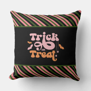 Halloween Orange Pink Black Green Stripe Pillow
