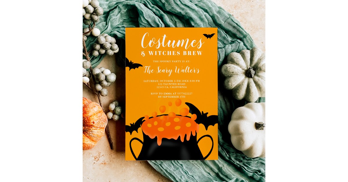 Halloween orange potion bats costume party invitation | Zazzle