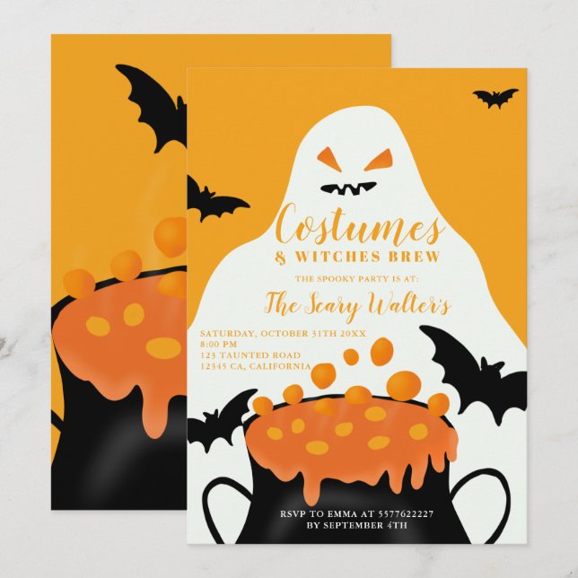 Halloween orange potion ghosts costume party invitation (Front/Back)