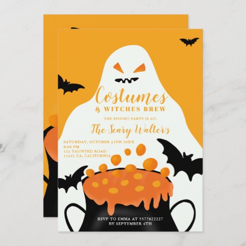 Halloween orange potion ghosts costume party invitation