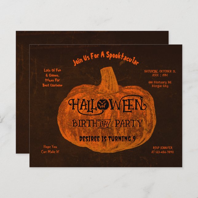Halloween Orange Pumpkin Birthday Party Budget (Front/Back)