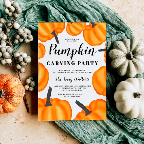 Halloween orange pumpkin carving party patch invitation