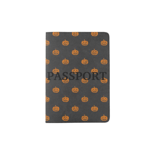 Halloween Orange Pumpkin Chalkboard Pattern Passport Holder (Front)