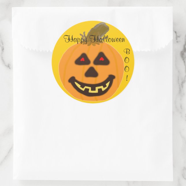 Halloween Orange Pumpkin Classic Round Sticker (Bag)